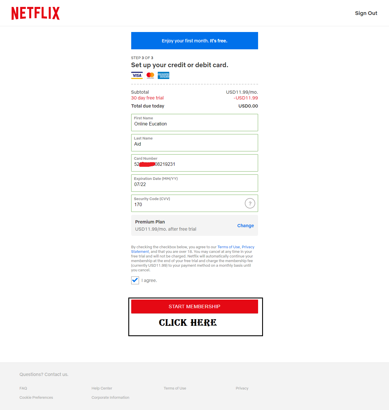 Virtual Master Card for Netflix