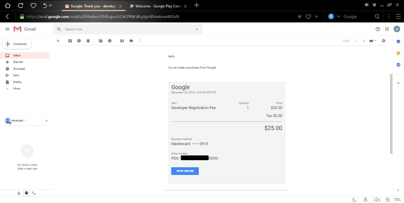 Google Play Console Payment Confirmation